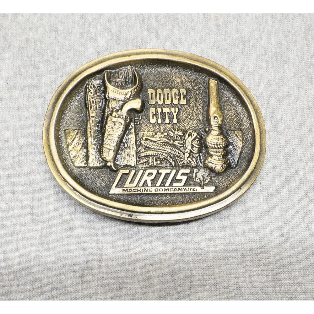 Vtg Dodge City Curtis‎ Machining Company Brass Western Belt Buckle 3